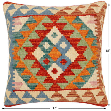 handmade Traditional Pillow Rust Blue Hand-Woven SQUARE 100% WOOL  Hand woven turkish pillow  2 x 2